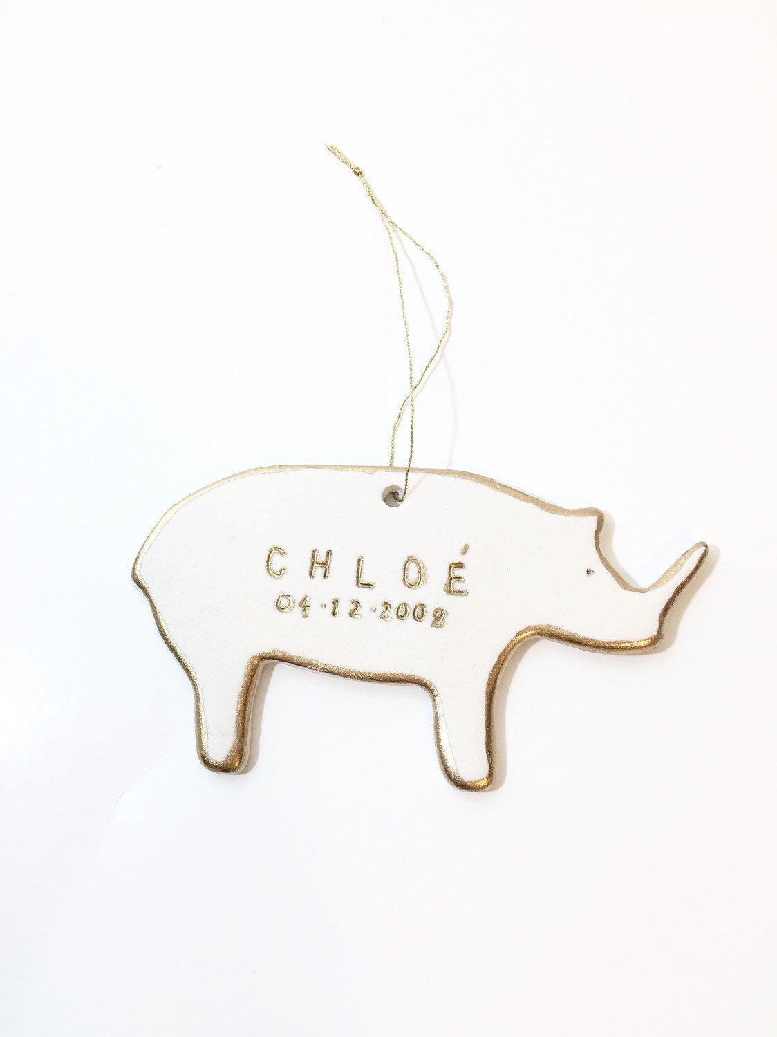 Rhino Personalized Ornament 2024 White And 22k Gold #rhinoornament #babyrhino