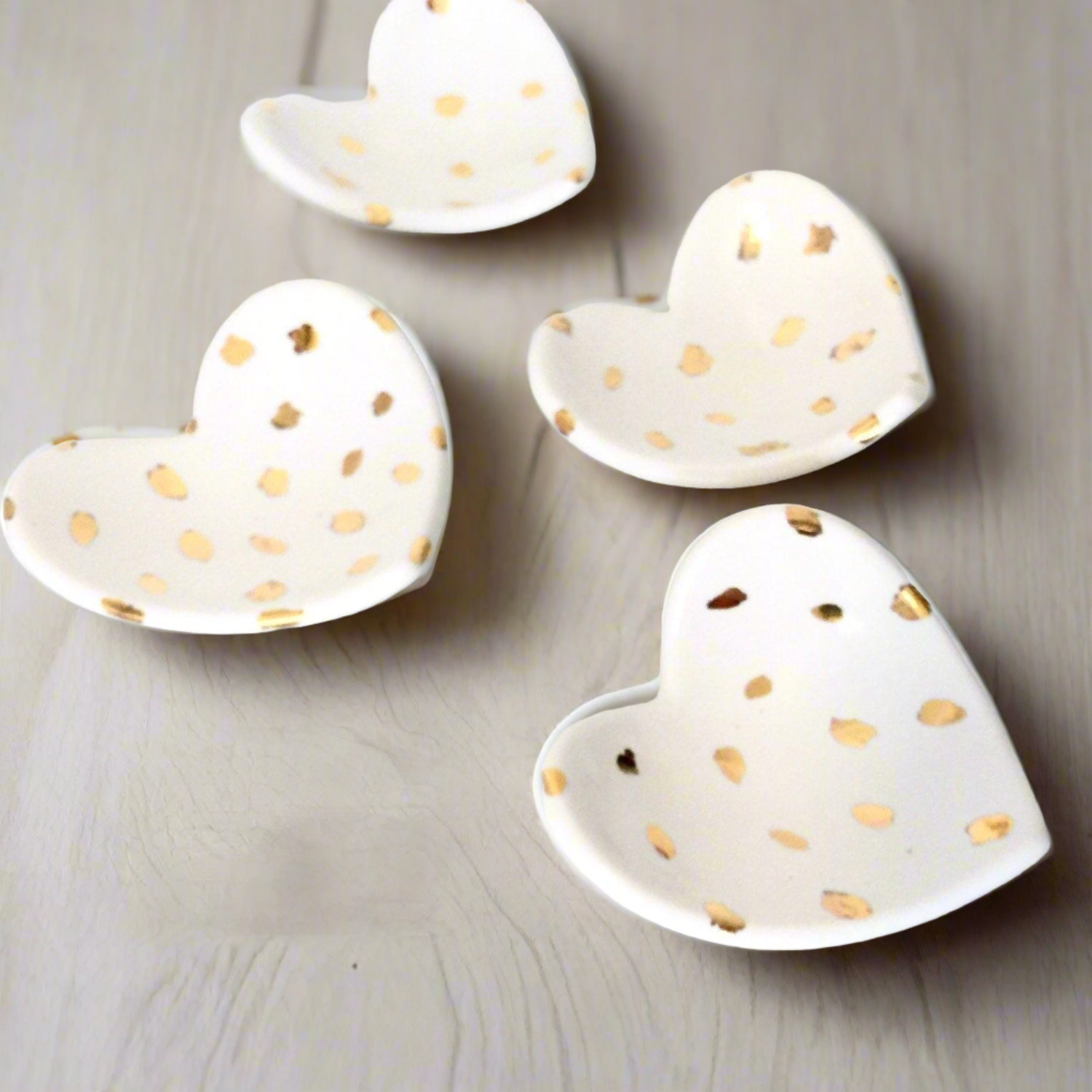 Boho style ceramic heart dishes with gold accents for elegant home decor