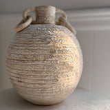 Sculptural Handle Ceramic Vase | Handmade Old World Ceramic Vessel with Ring Handles