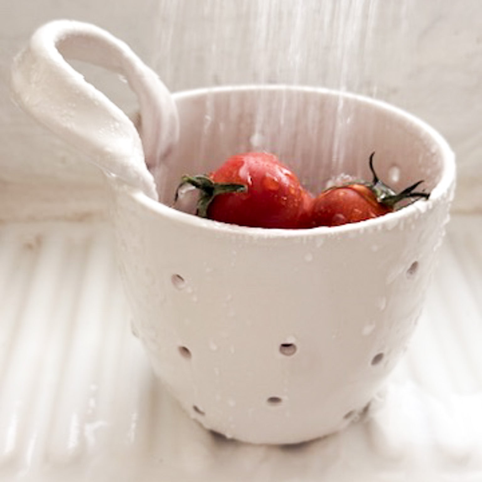 Elongated Ceramic Berry Bowl Colander | Handmade Kitchen Strainer