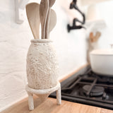 Textured Ceramic Utensil Vase Old World Pedestal Utensil Holder