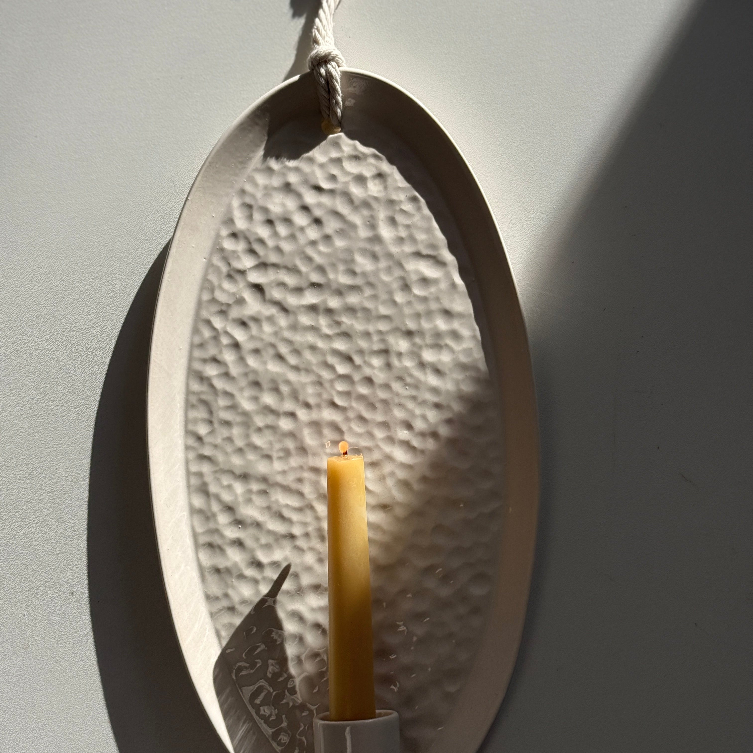 Handmade Oval Ceramic Wall Sconce | Minimal Hanging Taper Candle Holder