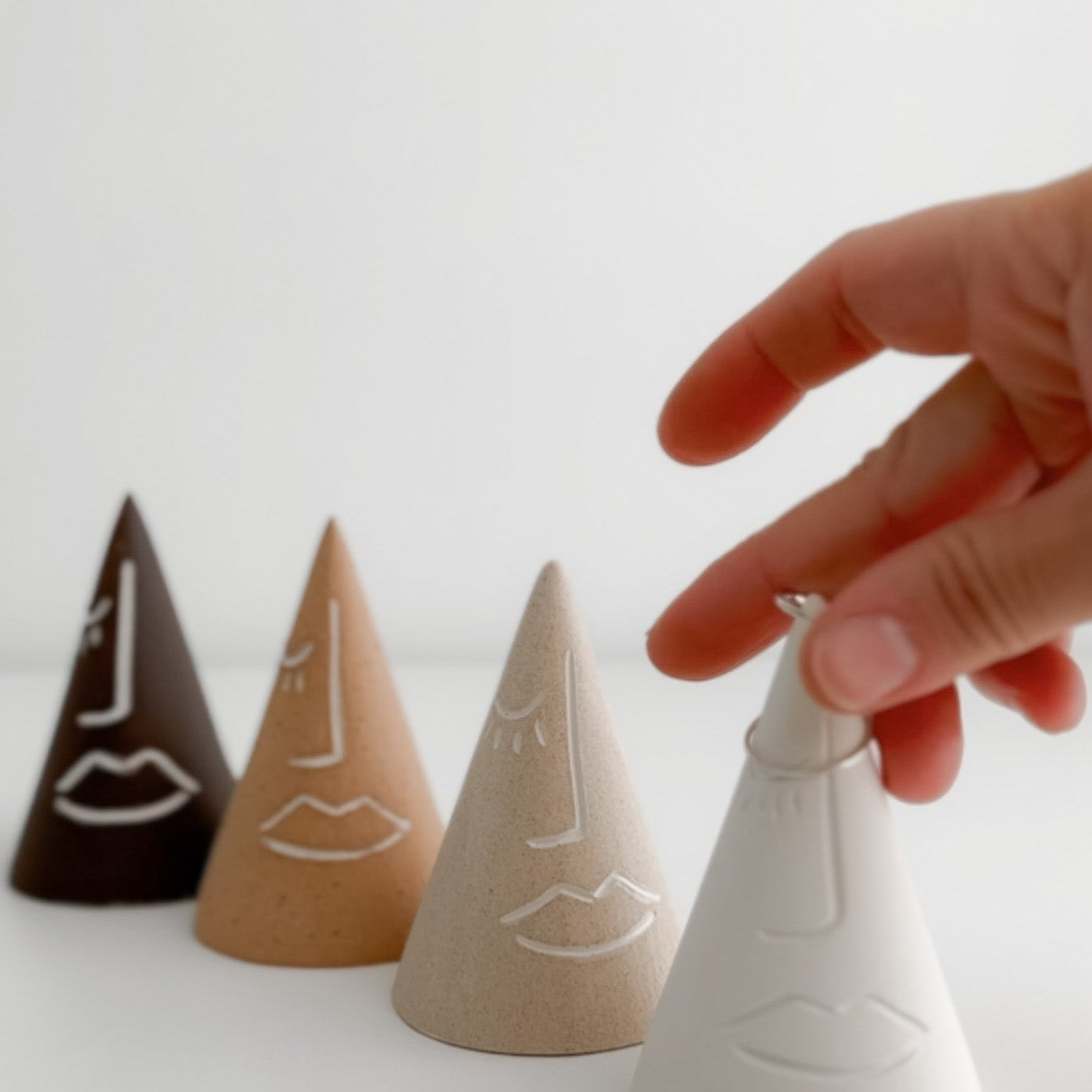 Abstract portrait ring cones in neutral tones for boho home decor