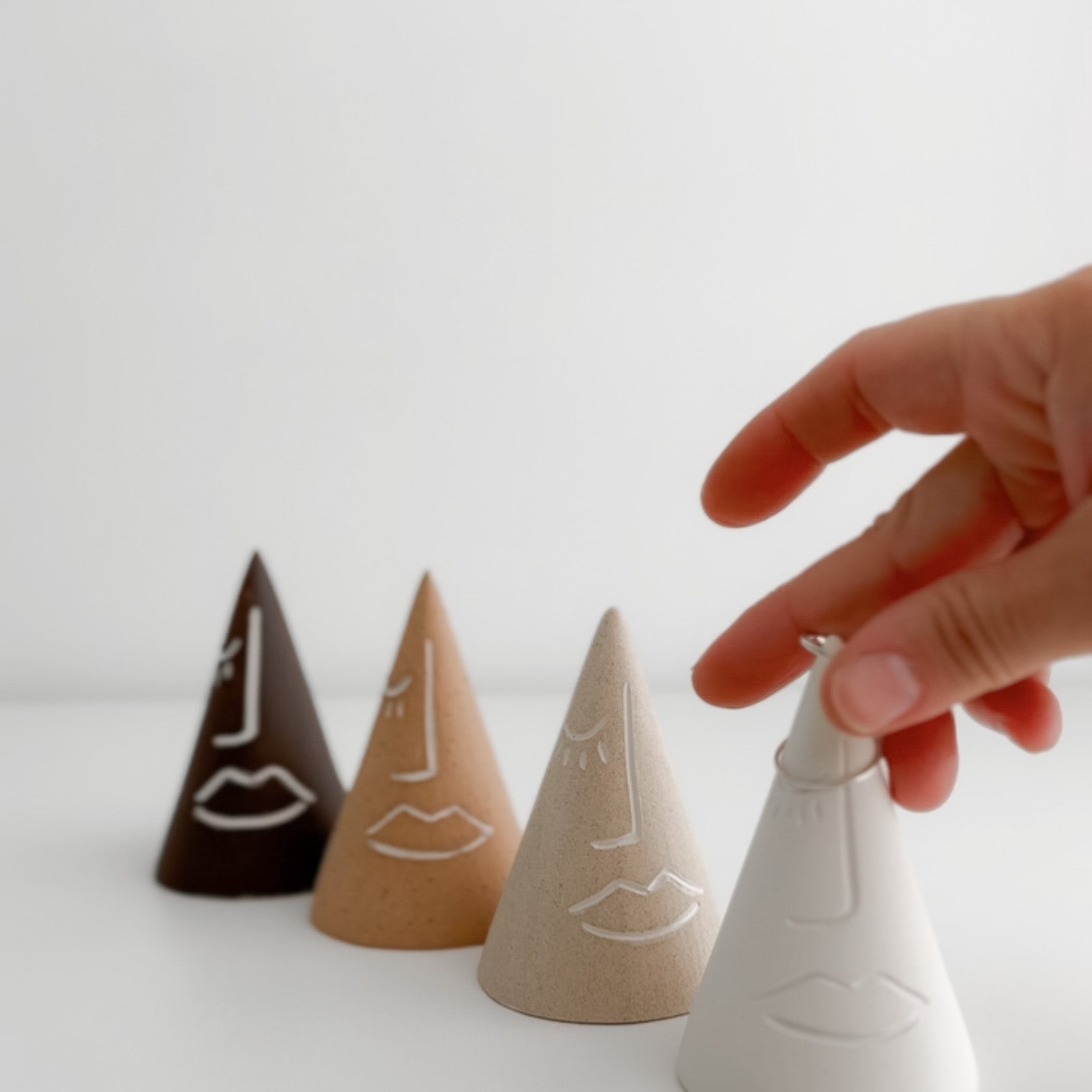 Abstract portrait ring cones in neutral tones for boho home decor