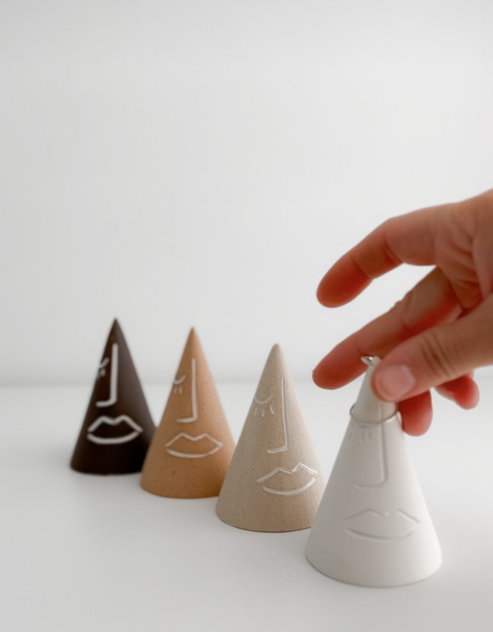 Abstract portrait ring cones in neutral tones for boho home decor