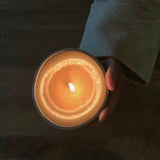 Handcrafted ceramic bowl with vanilla soy candle and crackling wood wick