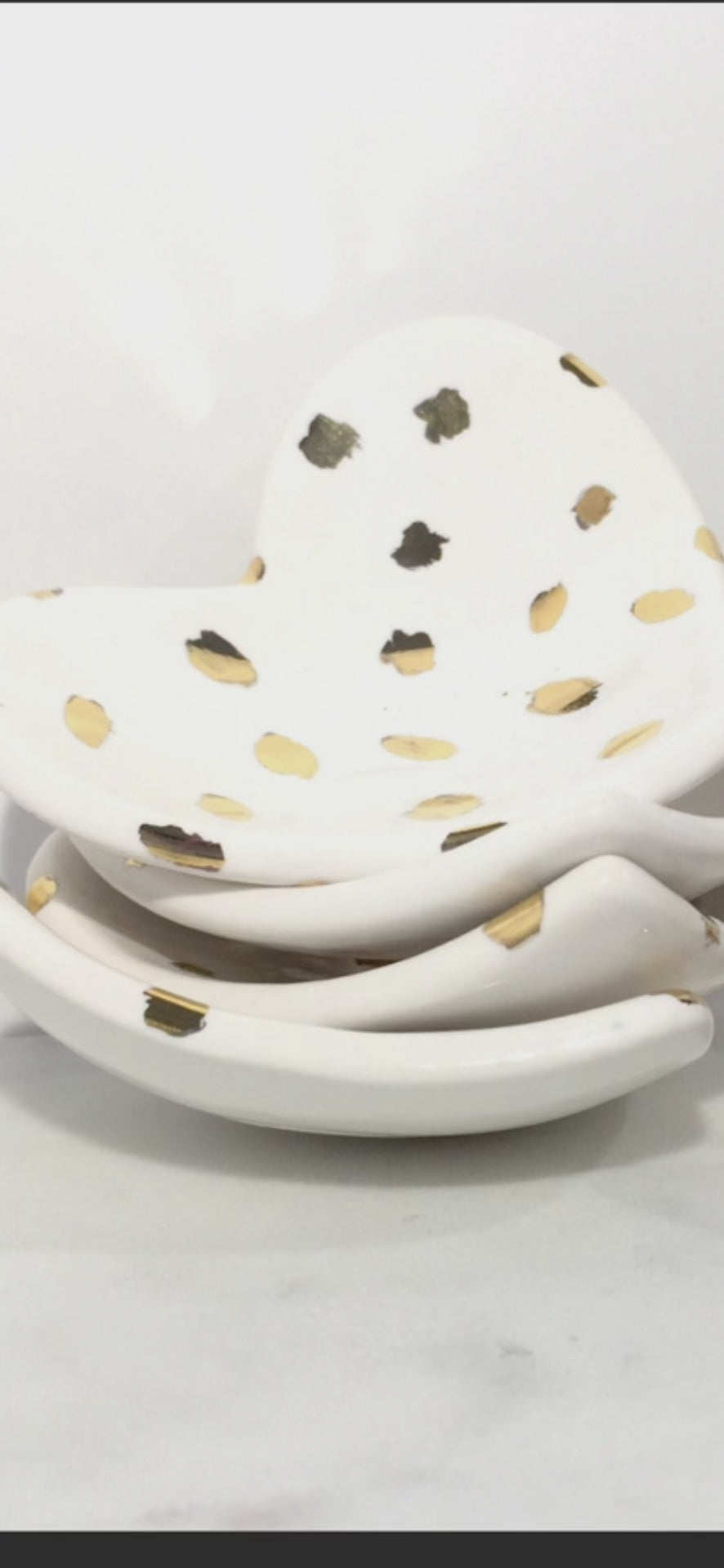 Handmade ceramic heart dishes with 22k gold dots - perfect for boho style home decor