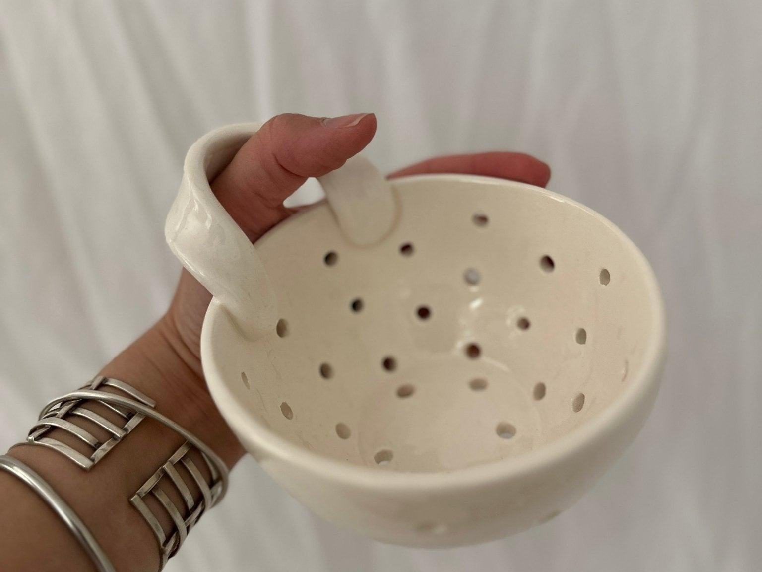 Handmade Ceramic Berry Bowl Handheld Colander - MuddyHeartMuddyHeart