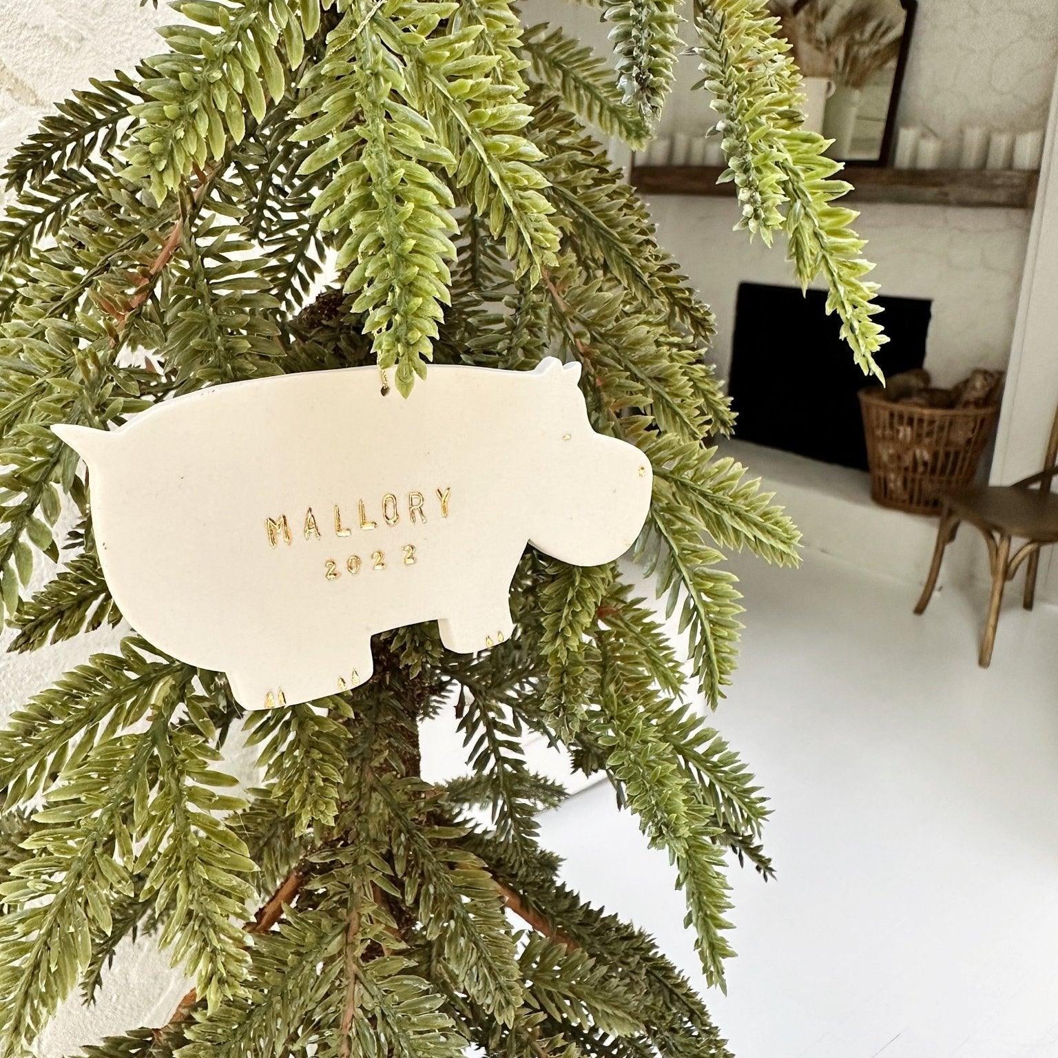 Hippo Personalized Porcelain Ornament - MuddyHeartMuddyHeartHoliday