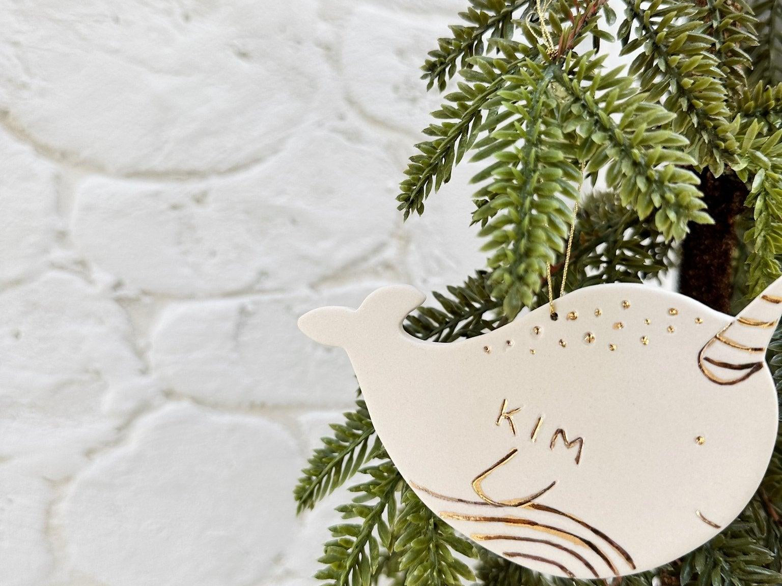 Narwhal Whale Personalized Porcelain Ornament MuddyHeart