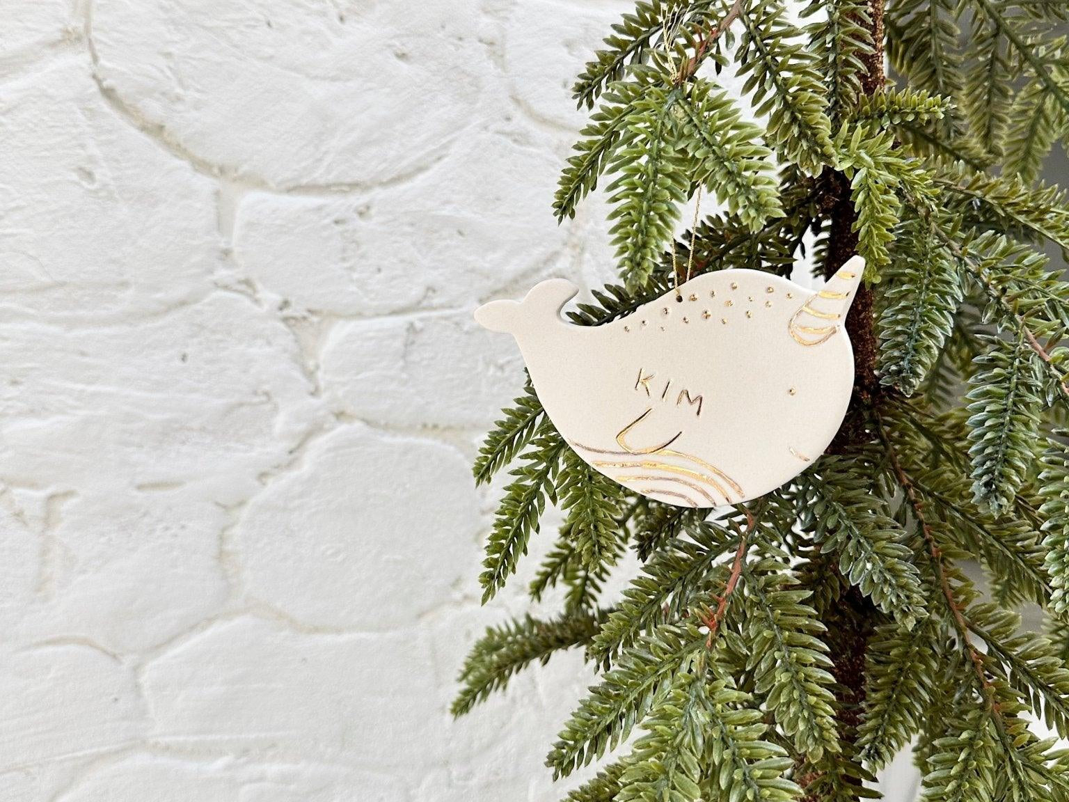 Narwhal Whale Personalized Porcelain Ornament MuddyHeart
