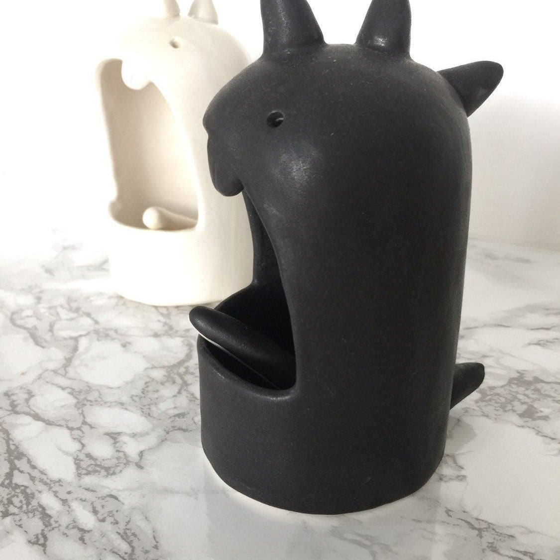 Handmade porcelain dinosaur salt cellar with spoon by Muddy Heart