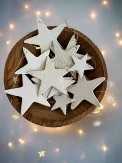 Dreamy Romantic White Ceramic Star Ornaments - Handmade, Minimalist Design, Holiday Decor, Christmas Decorations