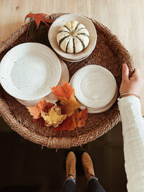 Handmade rustic speckled stoneware dinnerware with white glazed interior by Muddy Heart