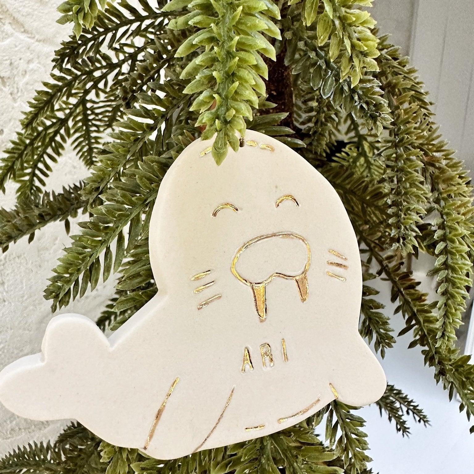 Walrus Personalized Porcelain Ornament MuddyHeart