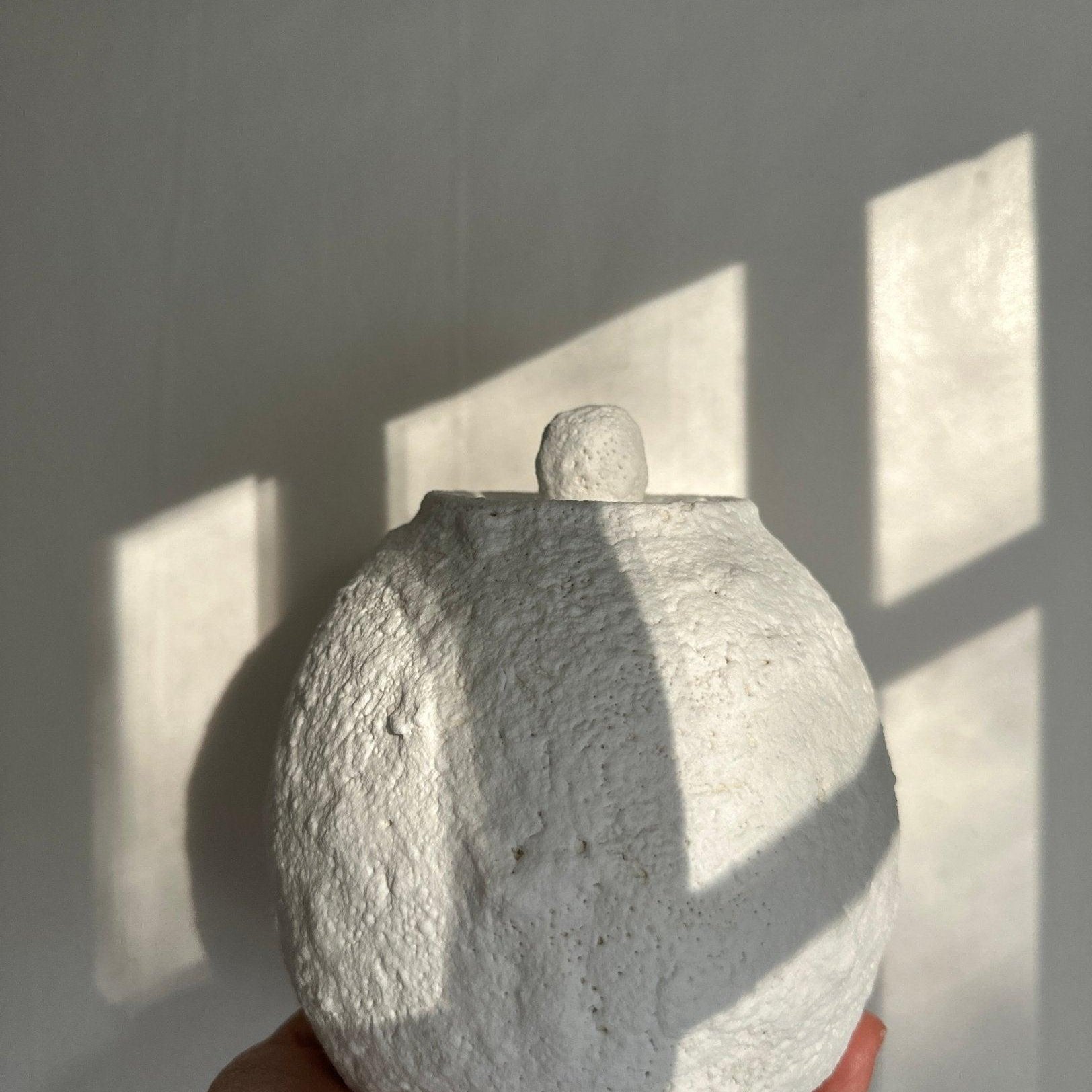 White Textured Small Lidded Moon Jar - MuddyHeartMuddyHeart